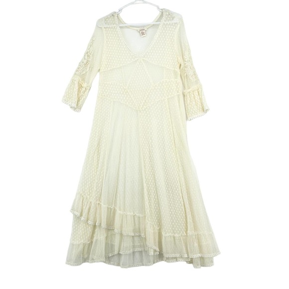 Sundance Other - Sundance Women White Lace Poka Dot V Neck Swim Coverup Maxi Dress Size M